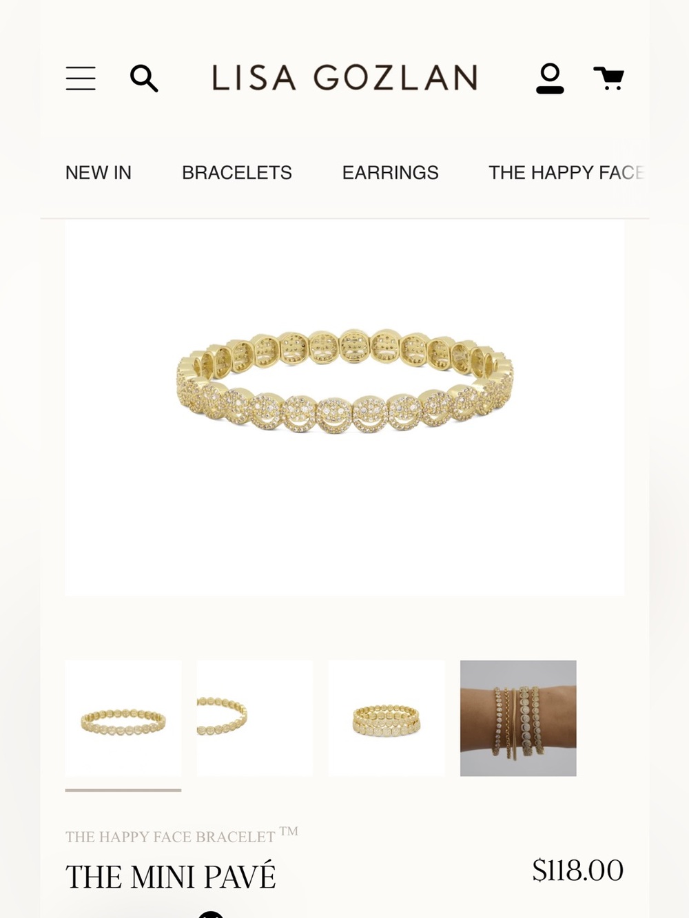 Lisa Gozlan The Mini Pavé Happy Face Bracelet - Gold